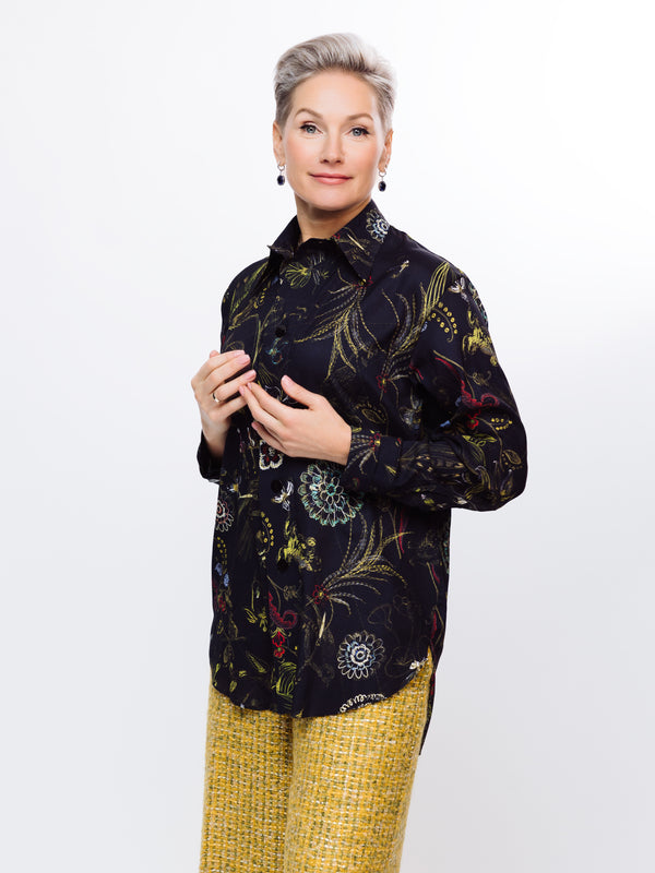 FLOWERS ON BLACK  BLOUSE