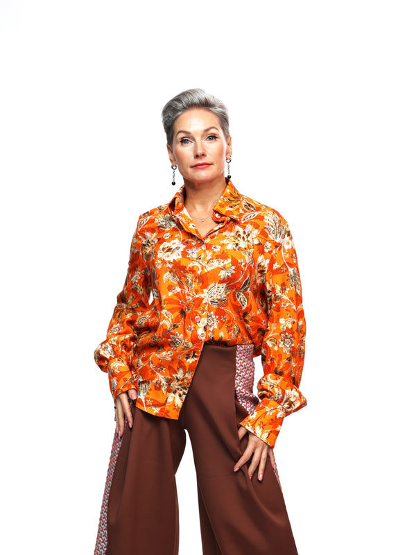 ORANGE & WHITE BLOUSE