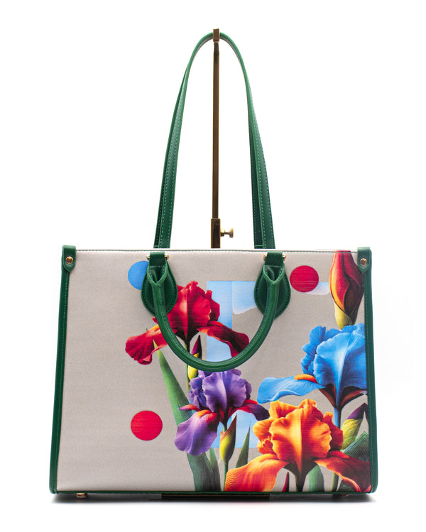 Flower tote bag green